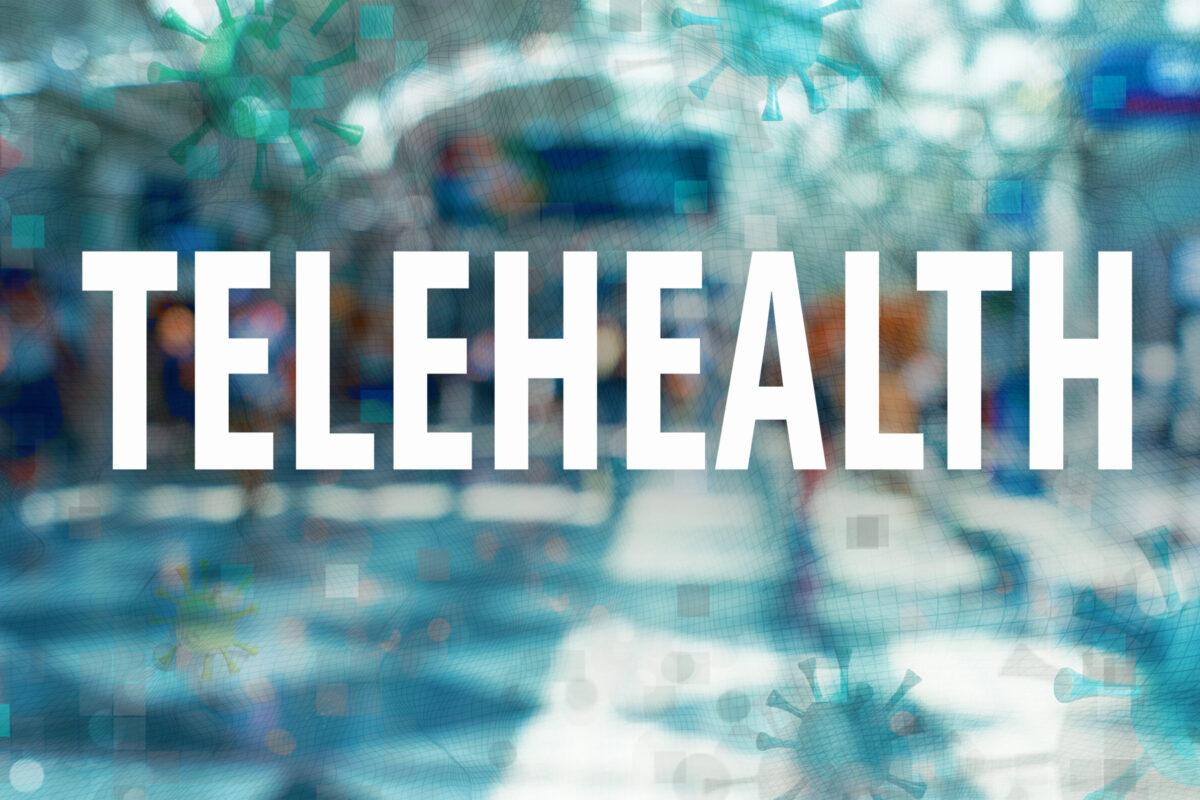 Telehealth theme with an international airport background